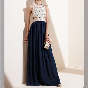 DVF Gidget Crystal Stud Long Dress - BLACK & CREAM